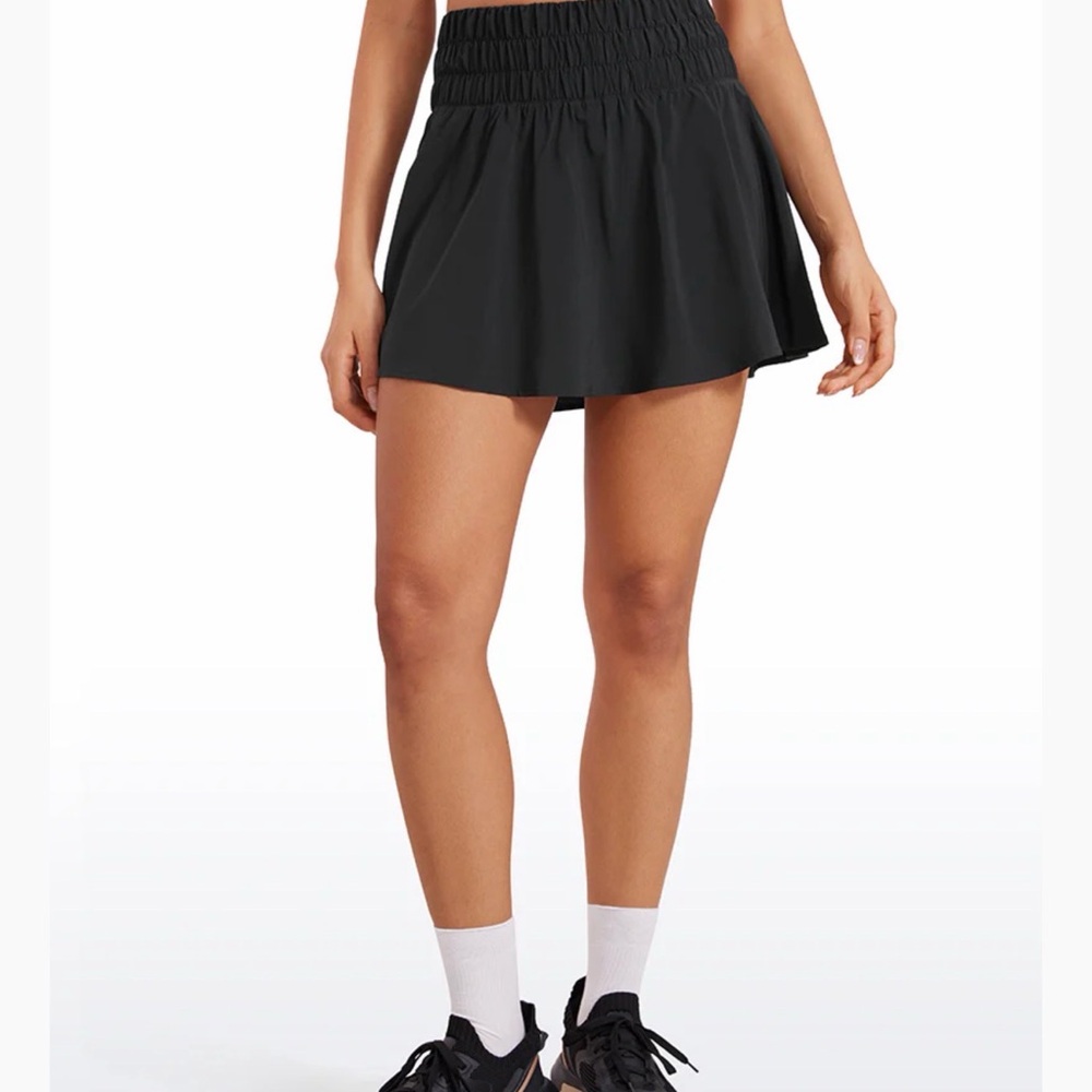 CRZ YOGA Feathery Soft, High-Rise, Shirred Waist Skort | Black | Sz XL